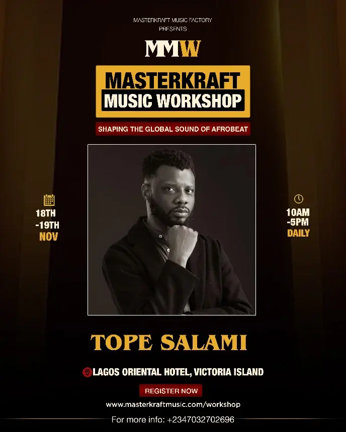 Masterkraft Music Workshop flyer featuring Tope Salami